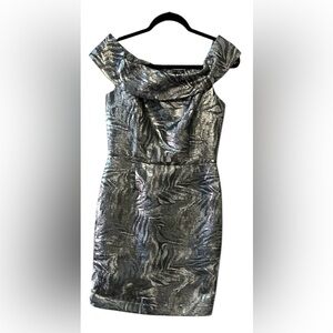 Calvin Klein Silver Off-Shoulder Dress Metallic short Size 6